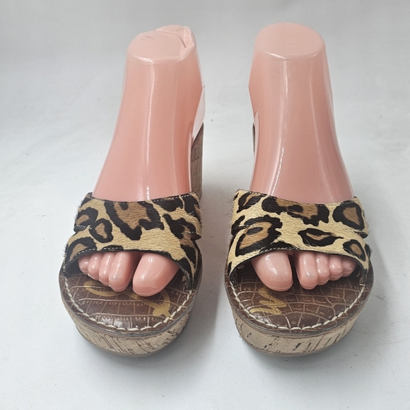 Sam Edelman Reid Leopard Calf Hair Cork Wedge Slide Sandals Platform Size 8 - Picture 4 of 10